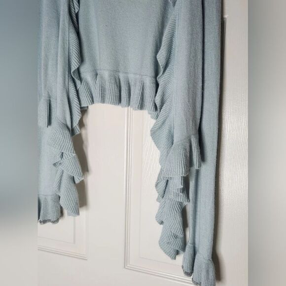Vtg INC Intern. Concepts XL Blue Knit Crop Waterfall Ruffle Women Open Cardigan - Picture 4 of 9